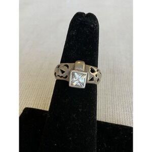 Vintage 925 Sterling Silver Square Cut Cz Tribal Cut Out Ring Size 5.75